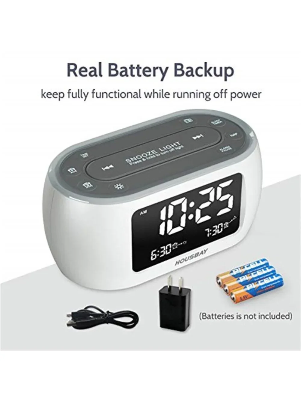 LED Alarm Clock FM Radio Night Light Dual Alarm Dimmer Bedroom Clock White